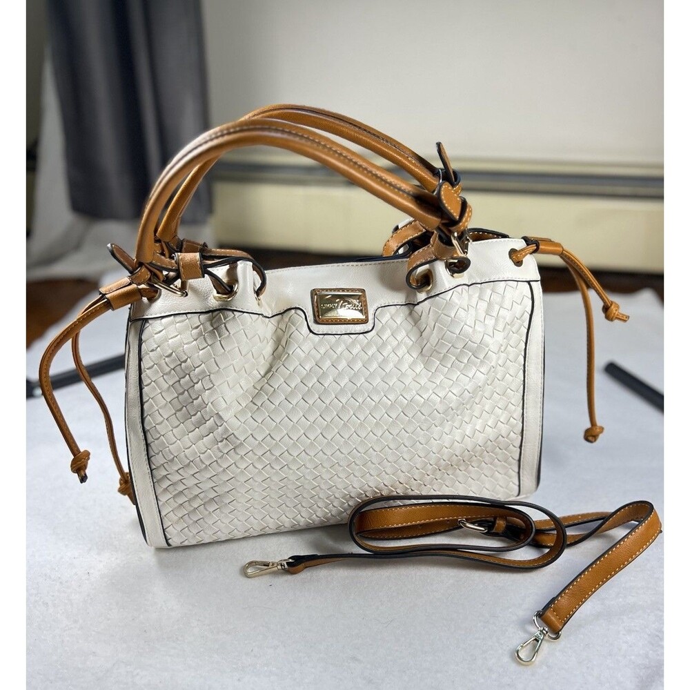 Simply Noelle Handbag Off White Faux Leather Basketweave Satchel Crossbody NWT